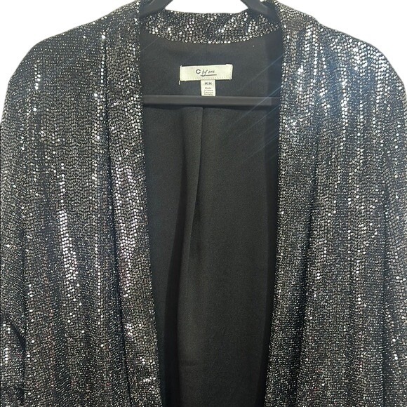 C by One Women's Black and Silver Sequin Blazer Medium, Metallic - Open Front - Picture 6 of 10